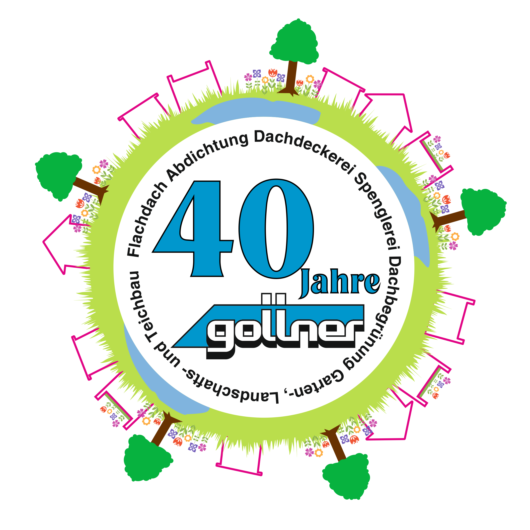 Gollner GmbH - Dachdeckerei, Spenglerei, Garten- und Landschaftsgestalter Abbildung: 40 Jahre-Gollner Sujet